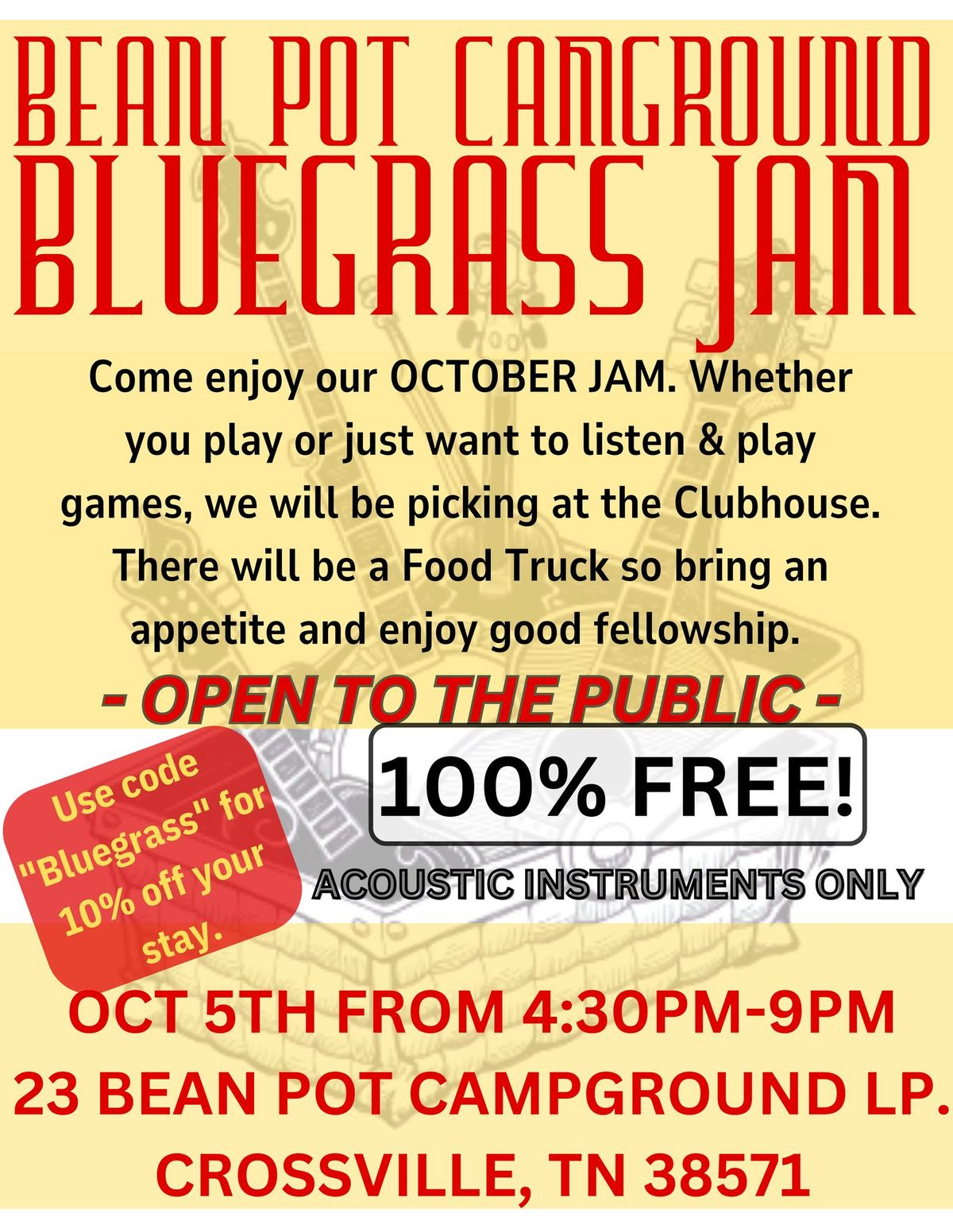 OCTOBER BLUEGRASS JAM!