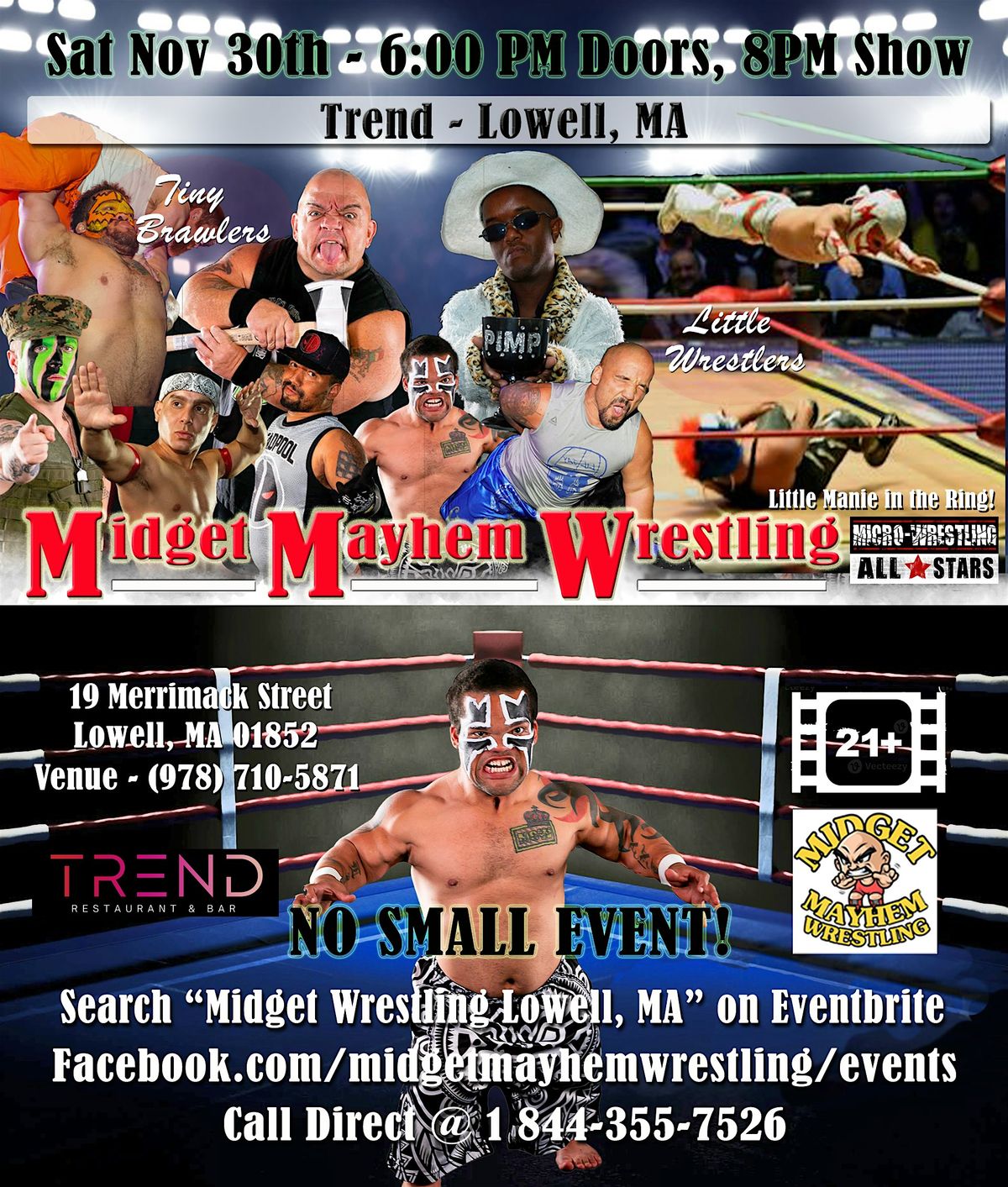 Midget Mayhem Wrestling Rips Through the Ring! Lowell MA 21+