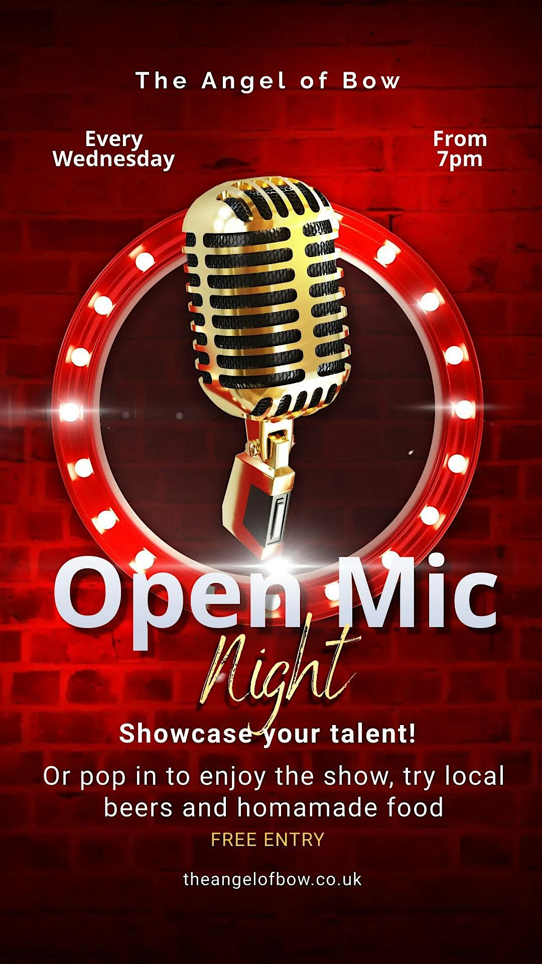 Wednesday Open Mic Night, The Angel of Bow, London, 29 May to 30 October