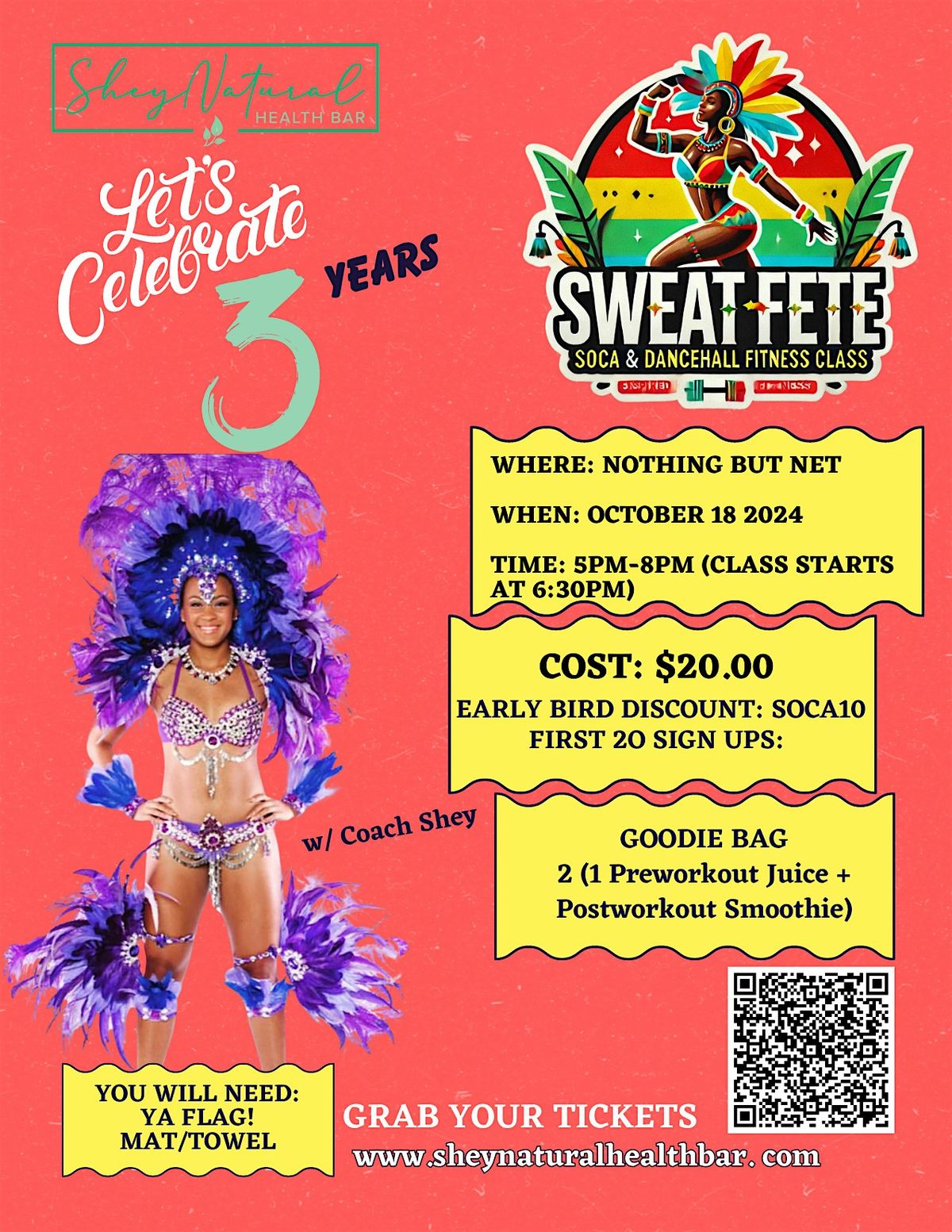 Shey Natural Health Bar's 3-Year Anniversary Celebration - Sweat Fete