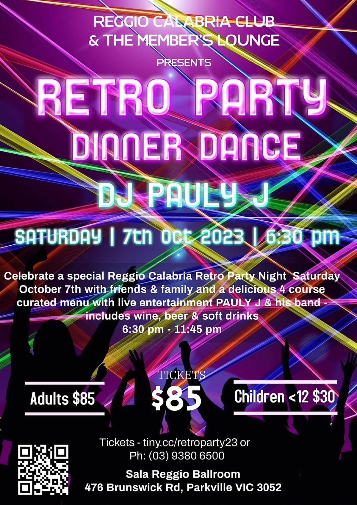 Retro Party Night 2023 Dinner Dance @ The Reggio Calabria Club, Reggio ...