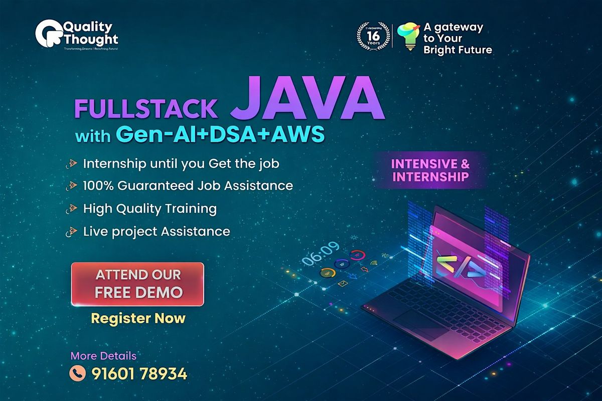 Java Full Stack Course Poster Full Stack JAVA Course FREE DEMO, Quality Thought, Hyderabad, 9 April 2026