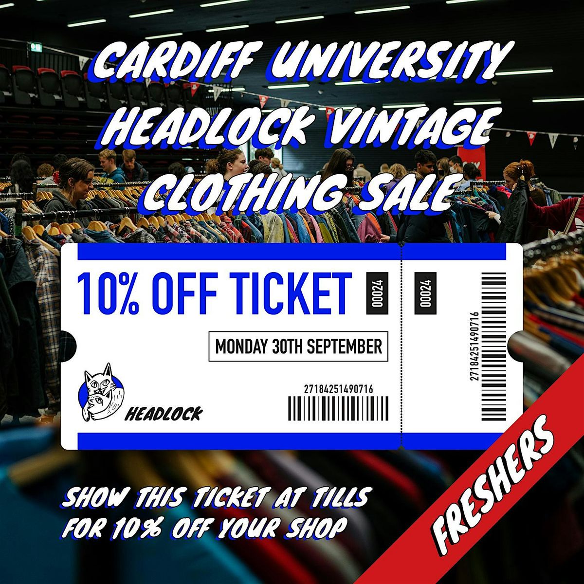 Freshers Cardiff Students Union Headlock Vintage Clothing Sale