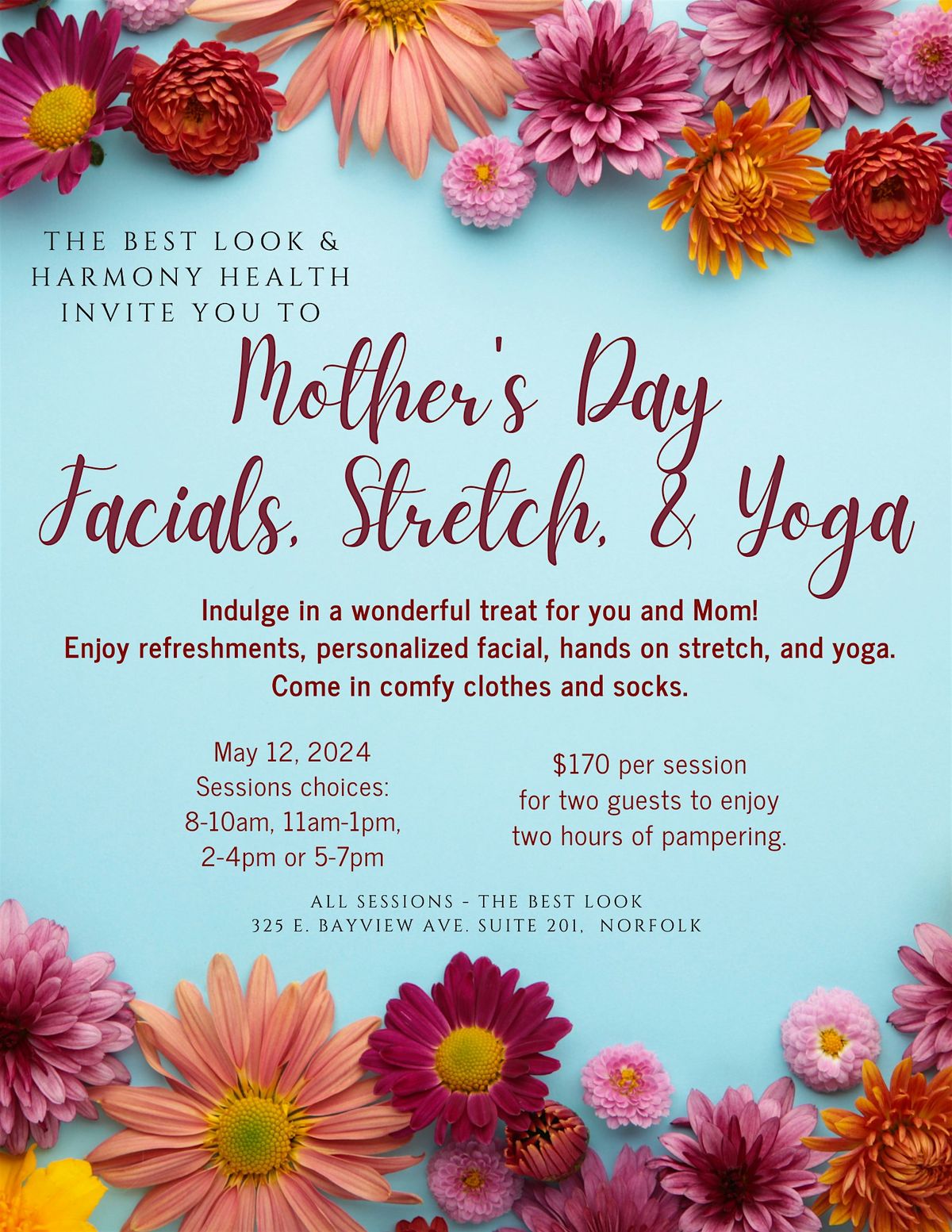 Mother's Day: Facials, Stretch & Yoga for you and Mom!
