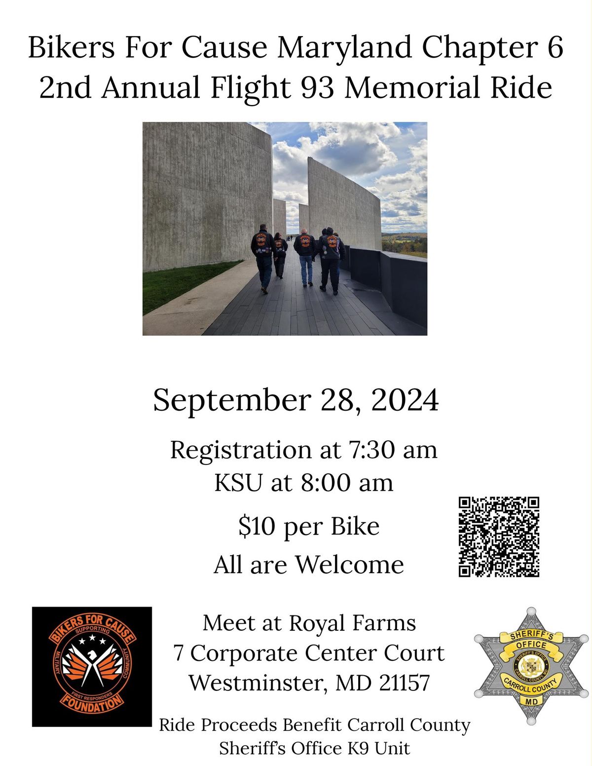 BFCF MD6 2nd Annual Flight 93 Memorial Ride benefiting Carroll County Sheriff's Office K9 Unit