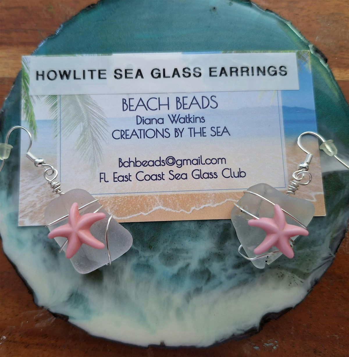 Sea Glass Wire Wrap Earrings with Marine Life Charm