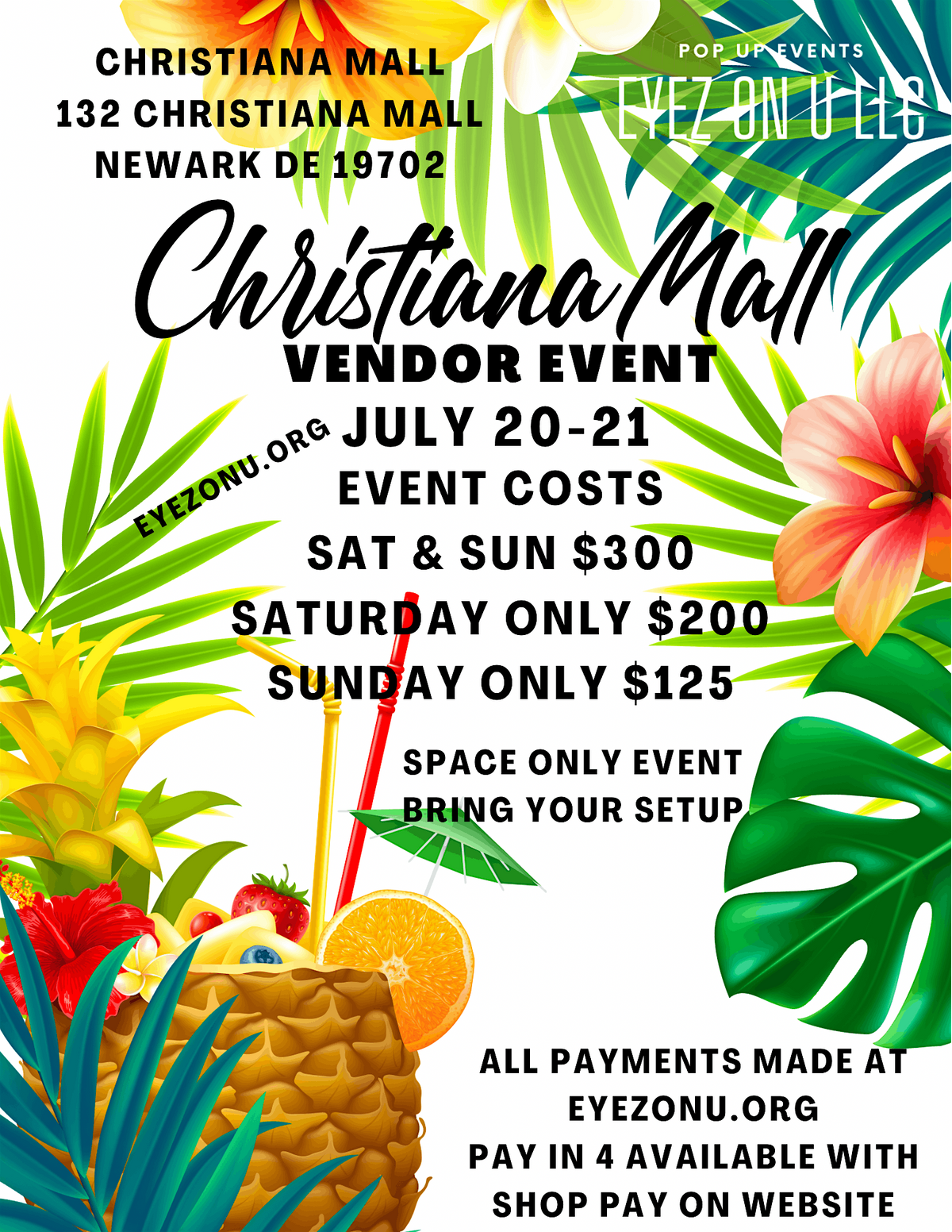 Vendors Wanted for our 2 day Vendor event at Christiana Mall July 20-21