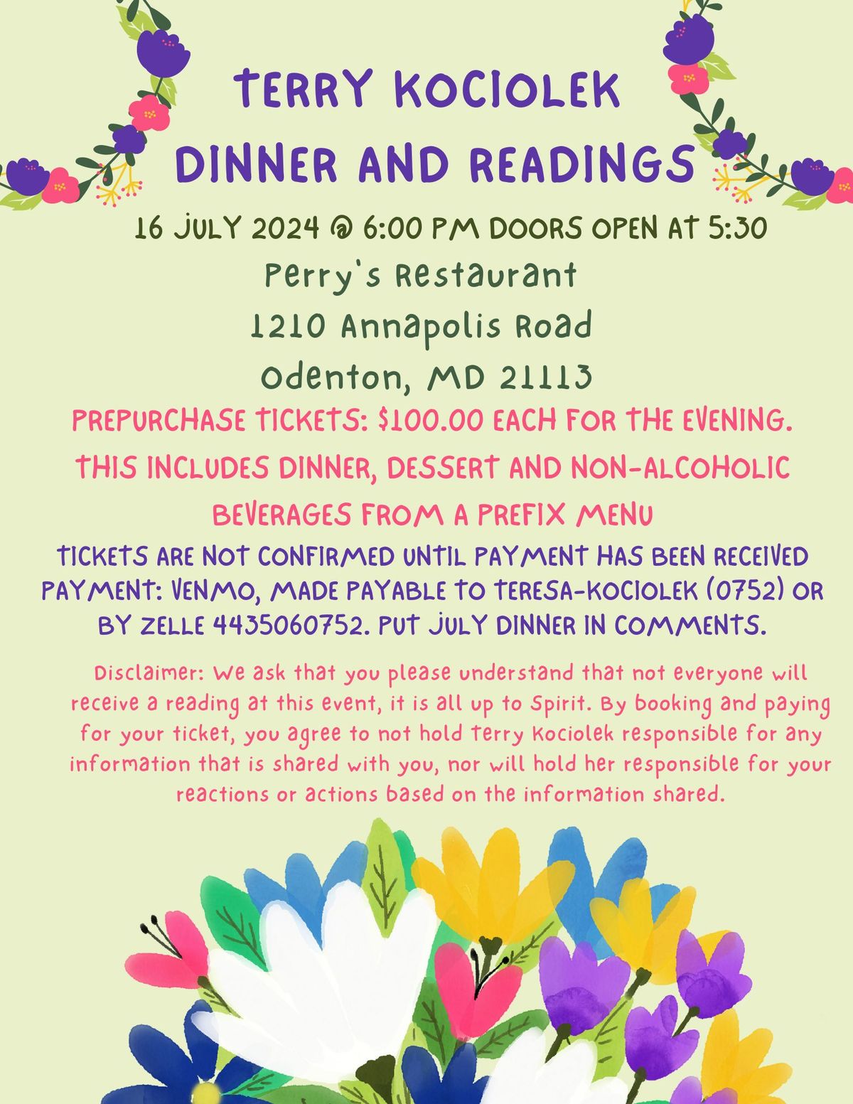 Psychic Readings and Dinner Psychic Medium Terry Kociolek at Perry's Restaurant Odenton MD