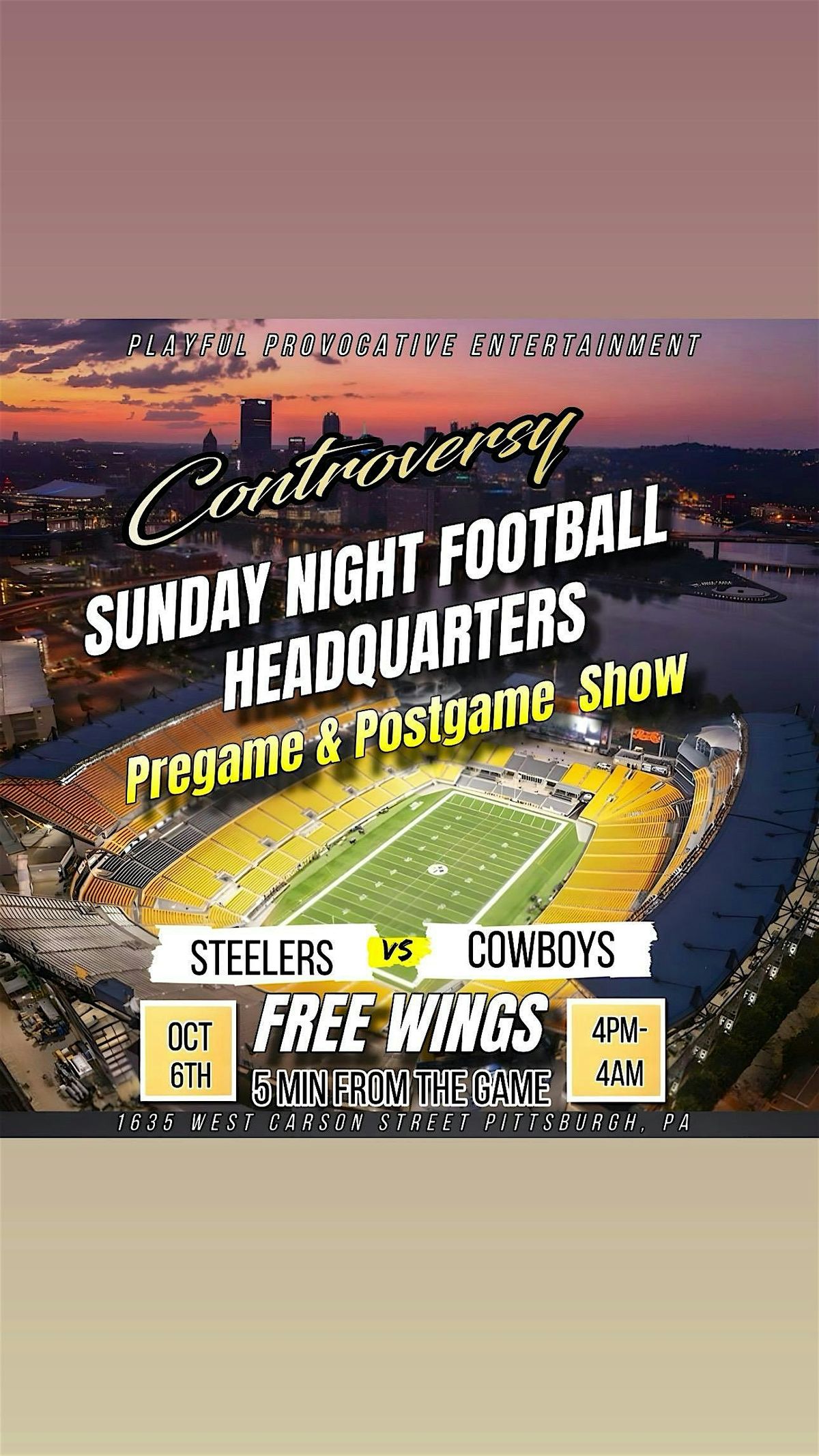 Steelers & Cowboys Post Game Party with LIVE DJ & FREE WINGS