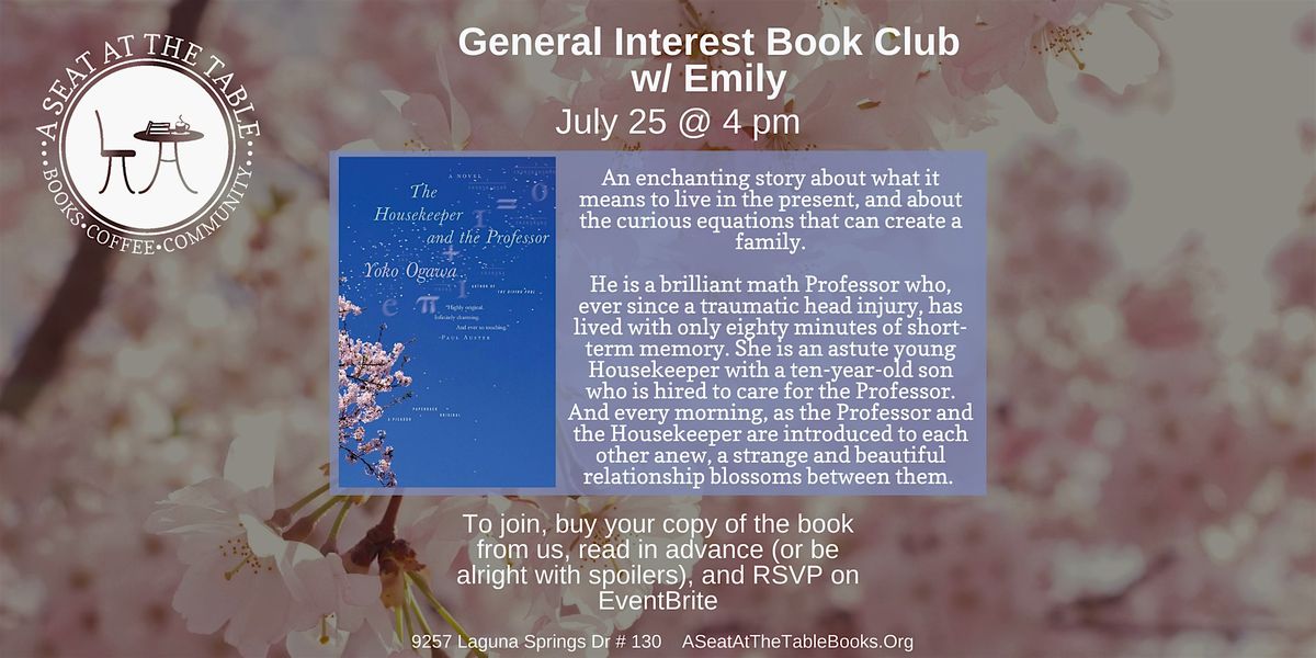 General Interest Book Club w\/ Emily: The Housekeeper and the Professor