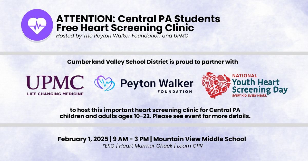 Free Heart Screening Clinic at CV for Central PA Students\/Young Adults