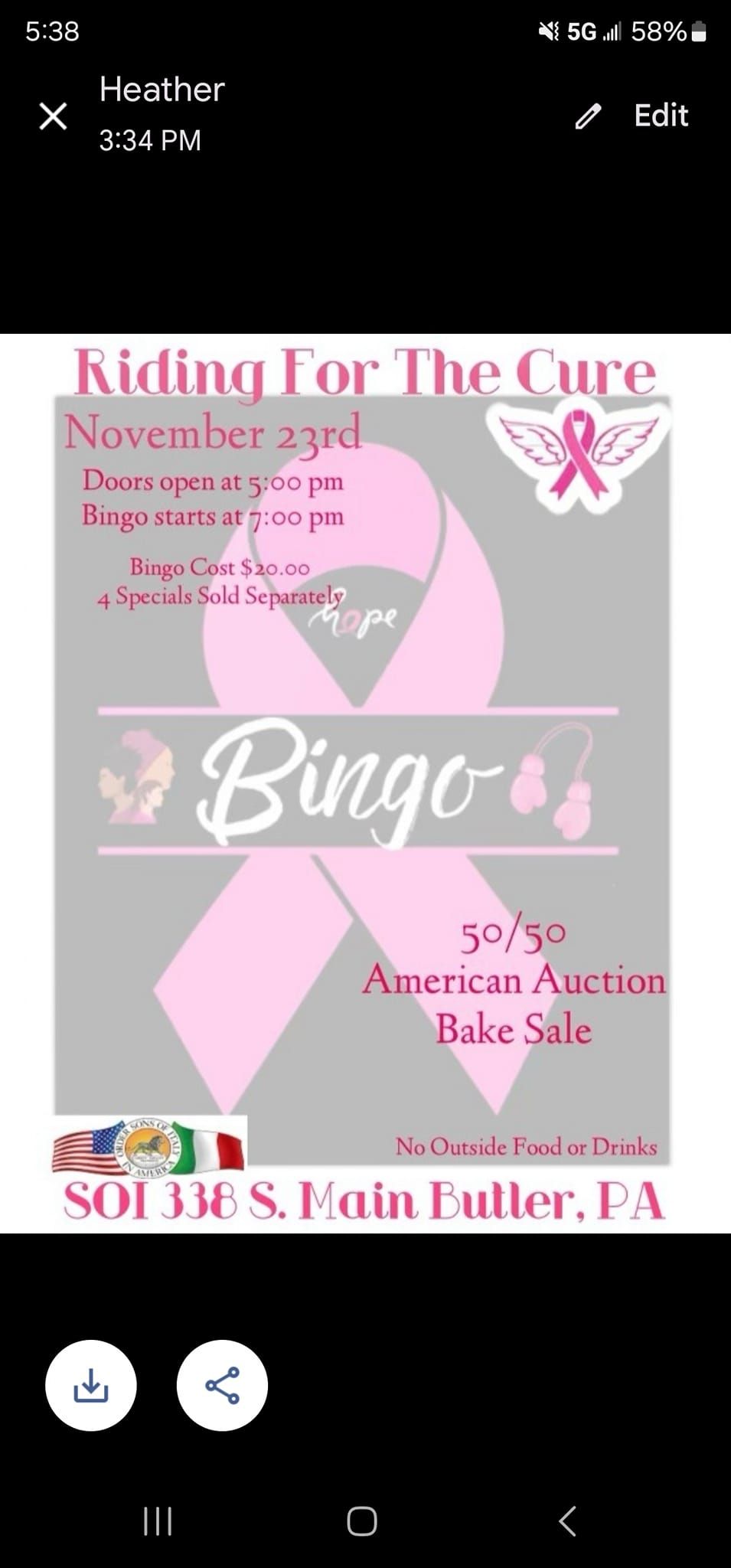 Riding For the Cure Bingo 