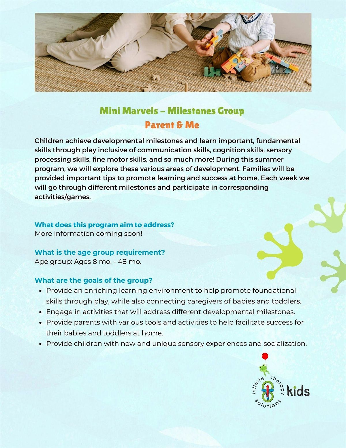 Mini Marvels - Milestones Group  - Parent & Me - Ages 8 - 48 mo. * Bayonne