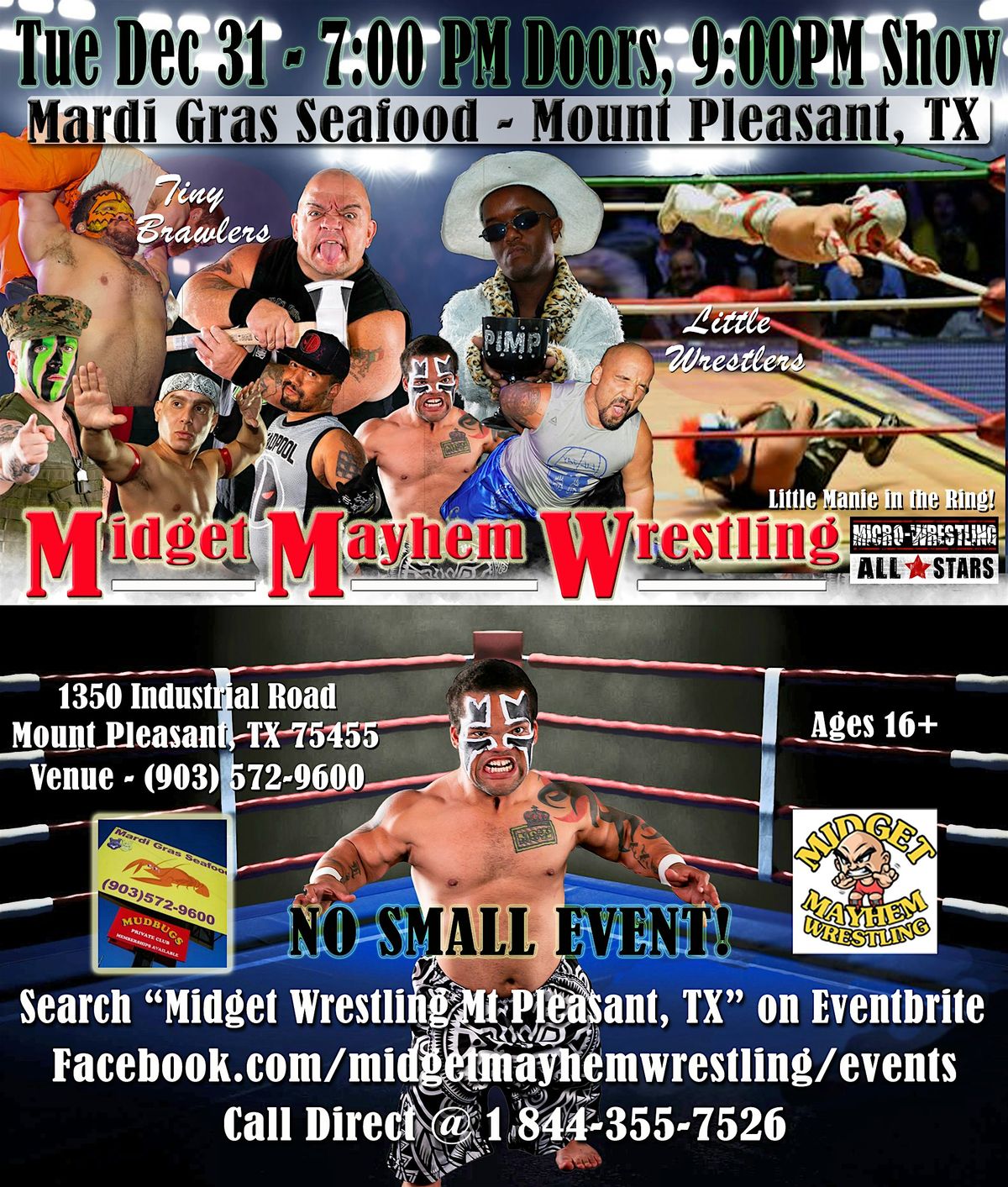 Midget Mayhem Wrestling Rips Through the Ring! Mount Pleasant TX 16+