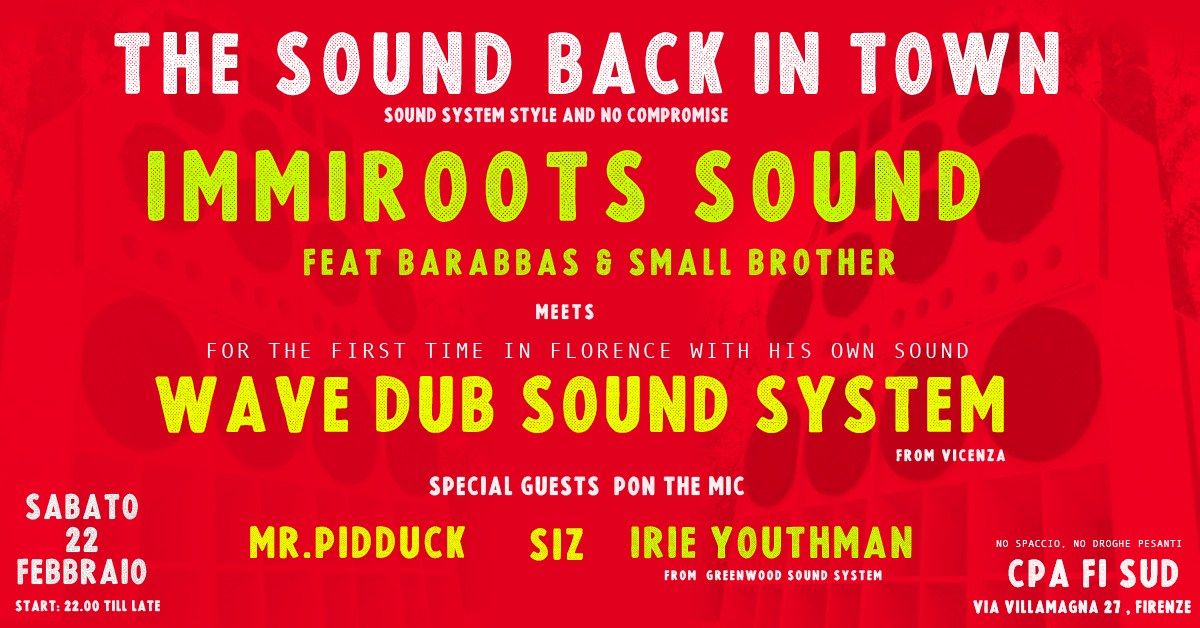 THE SOUND BACK IN TOWN_ Immiroots & Barabbas meets WaveDubSoundSystem & Mr.Pidduck,Siz, IrieYouthman