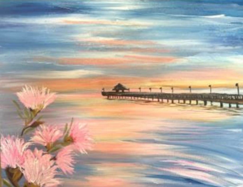 'SUNSET PIER' Welcome summer PAINT\ud83c\udfa8DATE friday 8th Nov. 6.30pm M'ville RSA