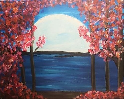 Paint and Sip this Moonlight flowers painting, at Back Forty Texas BBQ