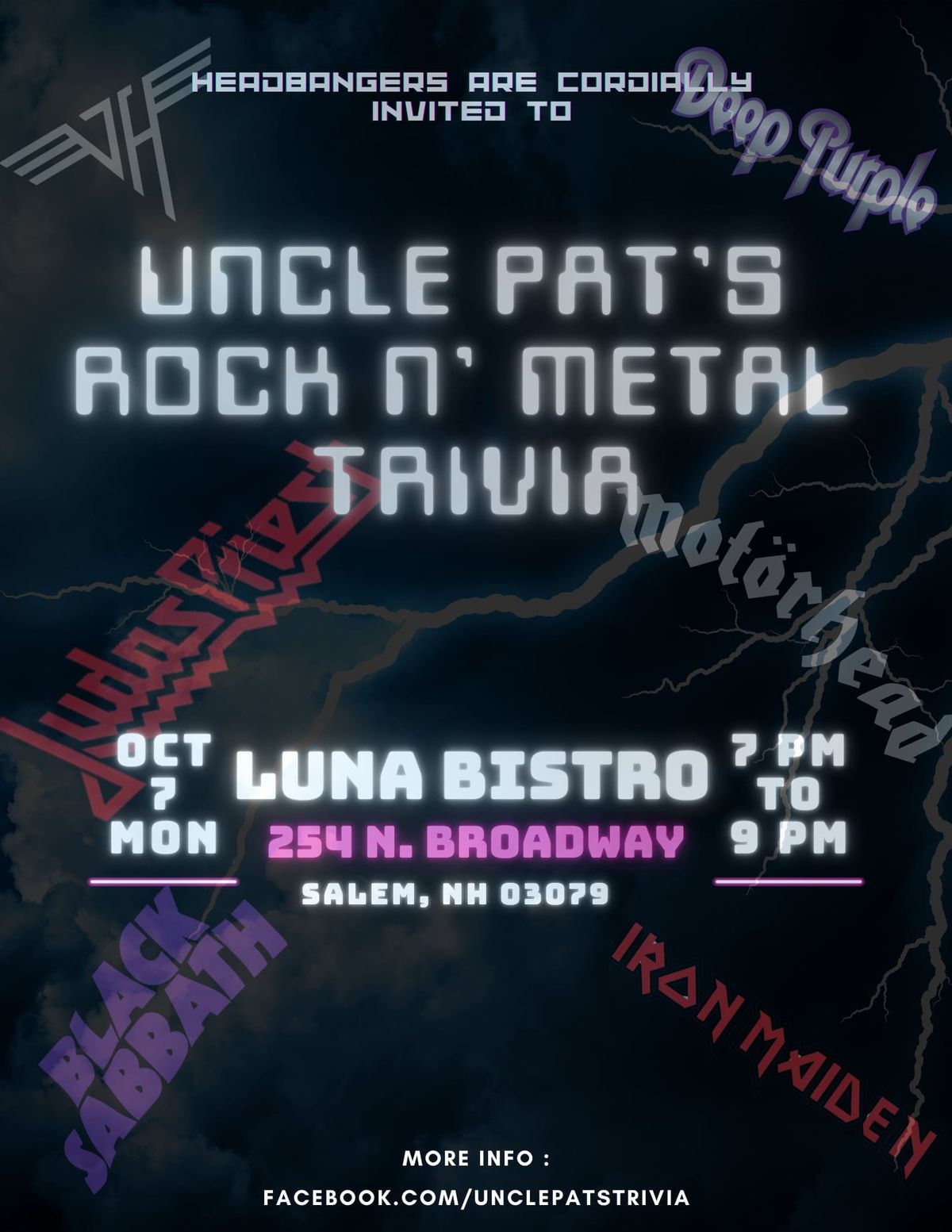 THE DEBUT EDITION OF UNCLE PAT'S ROCK N' METAL TRIVIA NIGHT!!!