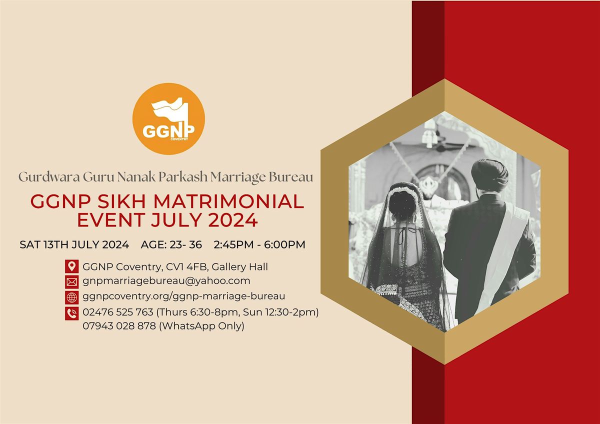 GGNP Sikh Matrimonial Event July 2024 - Age 23 - 36
