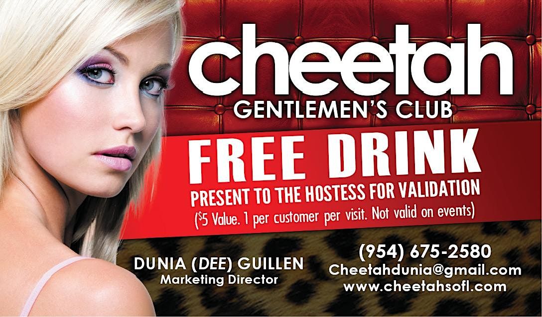 CHEETAH HALLANDALE COMPLIMENTARY DRINK, Cheetah Hallandale Gentlemen's