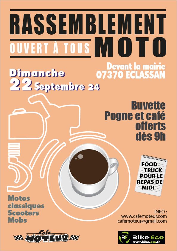 Rencard Motard du 22 Septembre \u00e0 Eclassan, au Caf\u00e9 Moteur