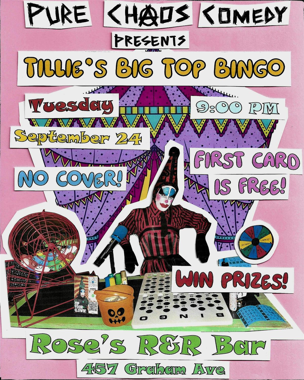 Tillie the Clown's Big Top Bingo at Rose's R&R Bar