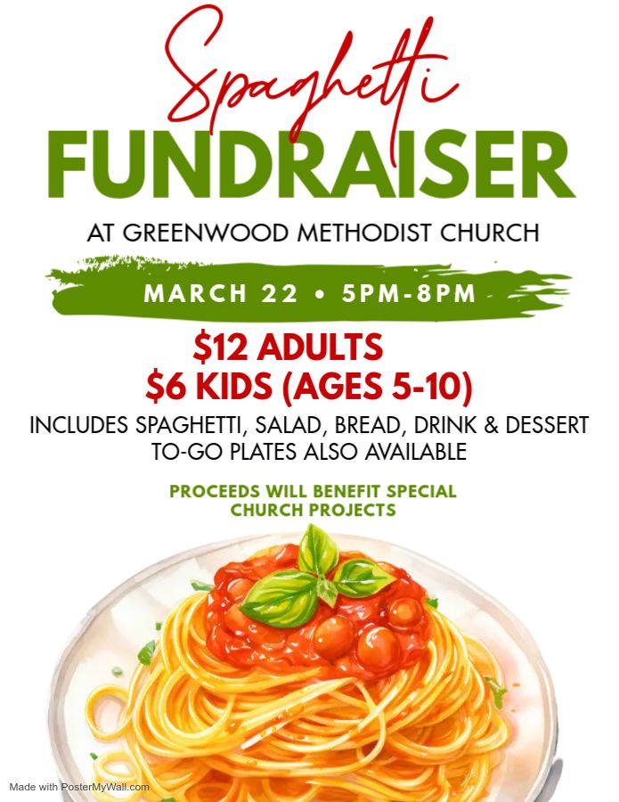 Spaghetti Supper Fundraiser at Greenwood Methodist Church