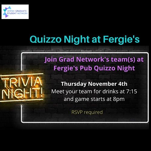 Grad Network Quizzo Night at Fergie's Pub November 4th