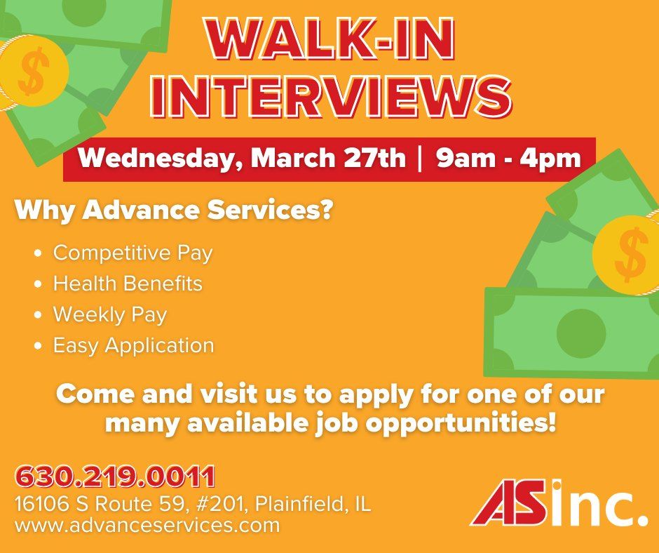 Advance Services Plainfield Walk In Interviews