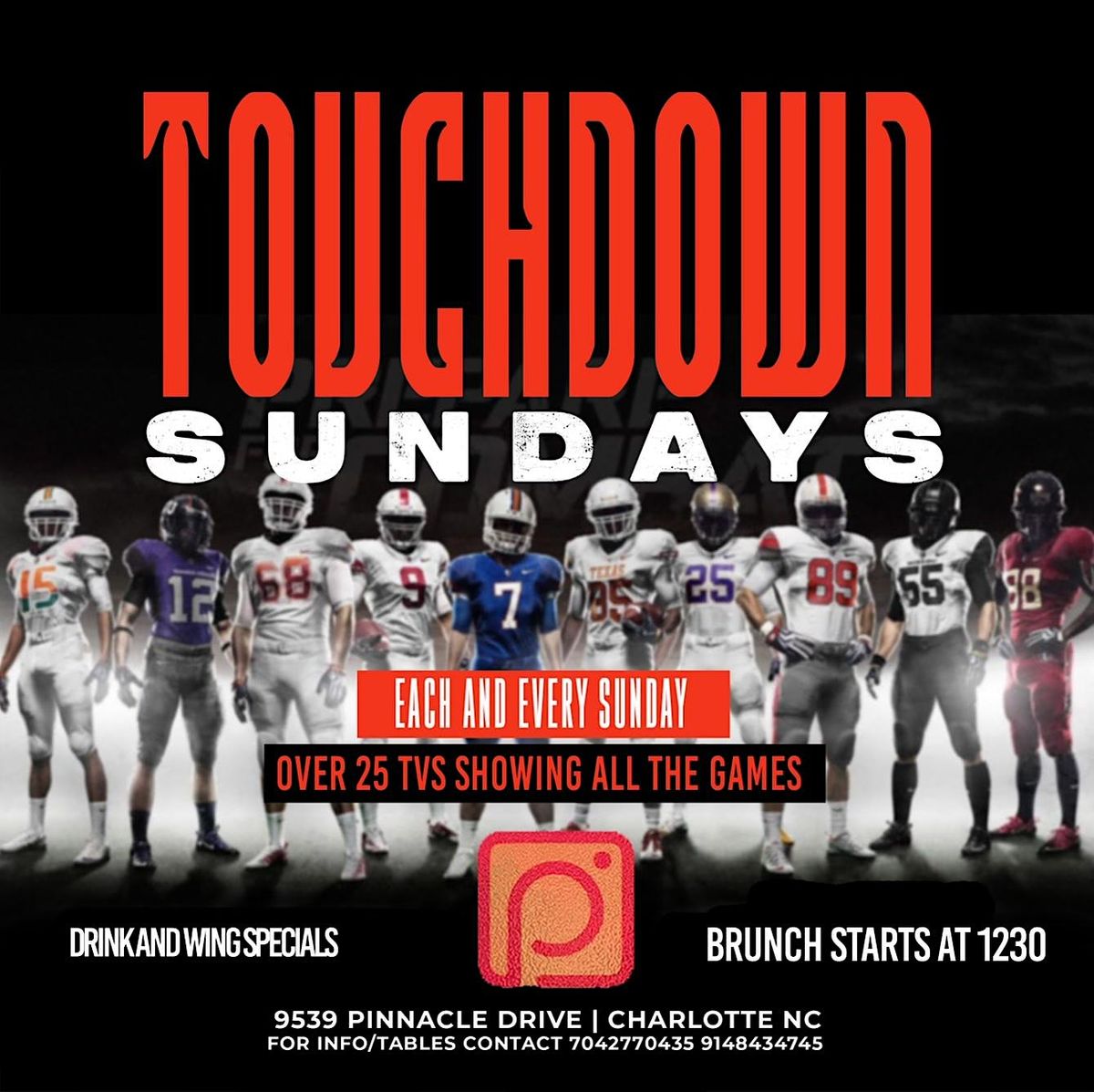 Touchdown Sundays! Day drinking and football! Free all day
