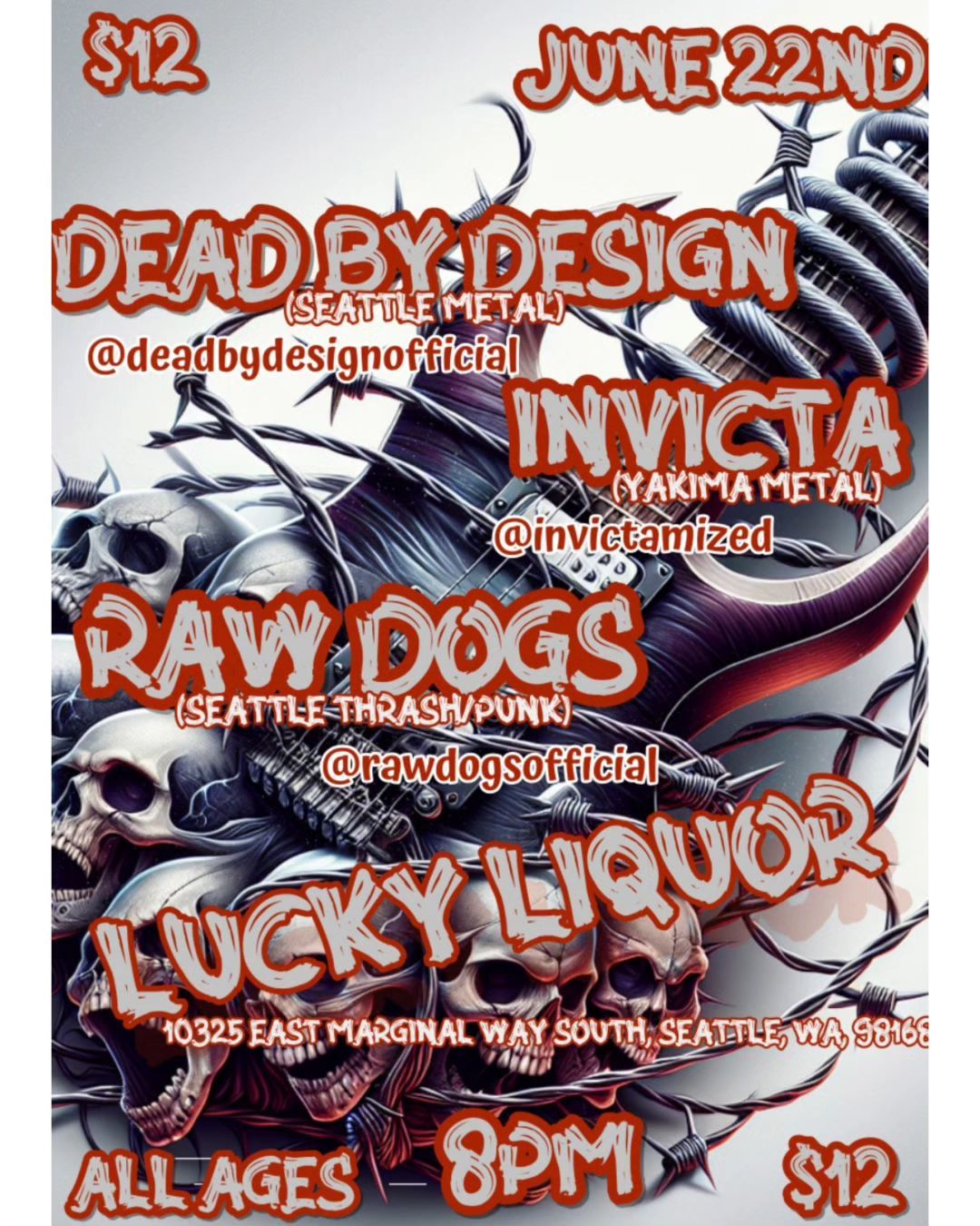 Dead by Design, Invicta, Raw Dogs @ Lucky Liquor ALL AGES! 