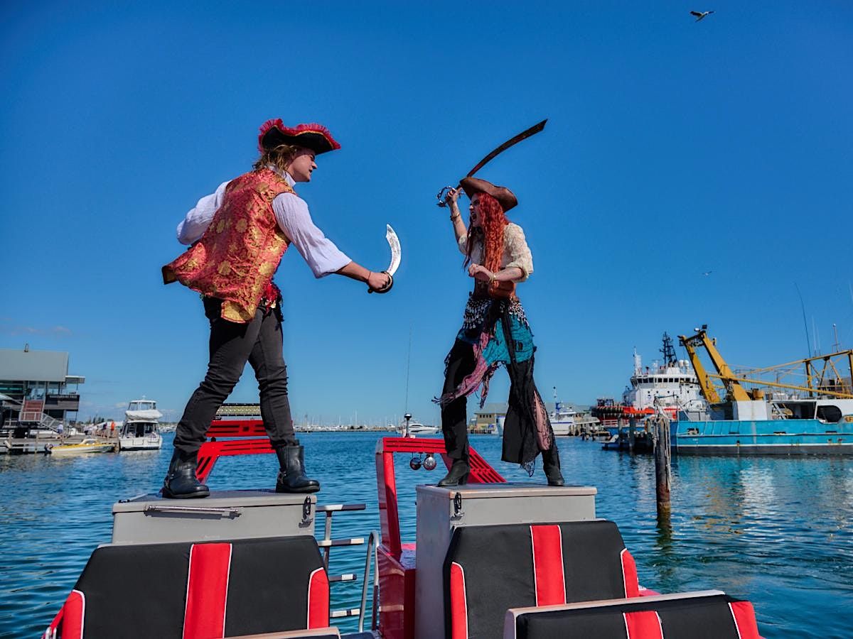 Pirate Mischief McGee Walks The Plank at Fremantle Fishing Boat Harbour!
