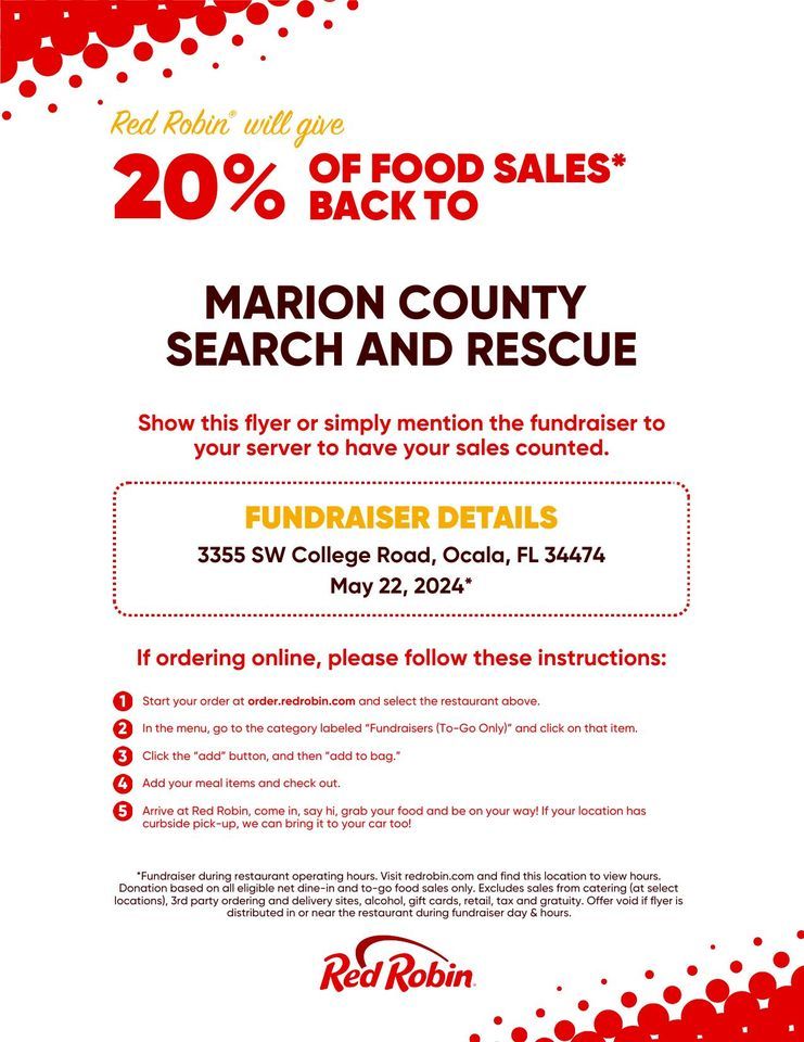 Red Robin Gourmet Burgers fundraiser for the  all volunteer Marion County Search and Rescue Team
