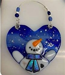 Glass Fusing Class - hanging heart snowman