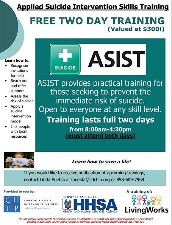 Applied Suicide Intervention Skills Training (ASIST) Workshop- August 2024