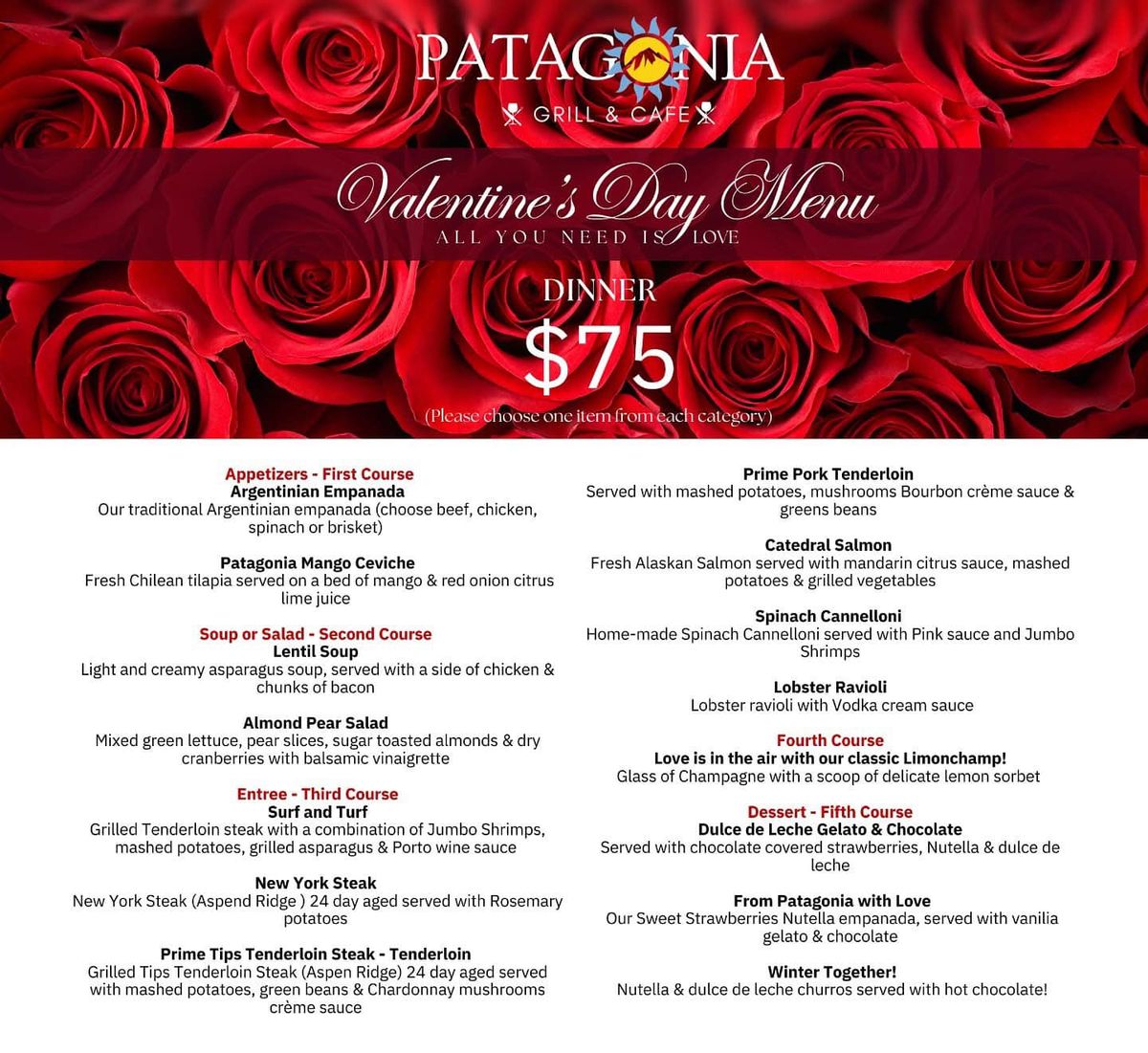 Celebrate Love and Friendship at Patagonia Grill & Cafe!