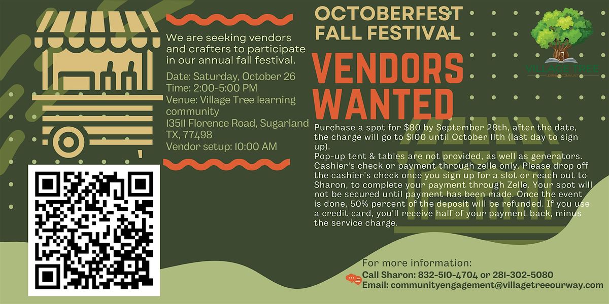 Calling all Vendors- Village Tree Octoberfest Fall Festival