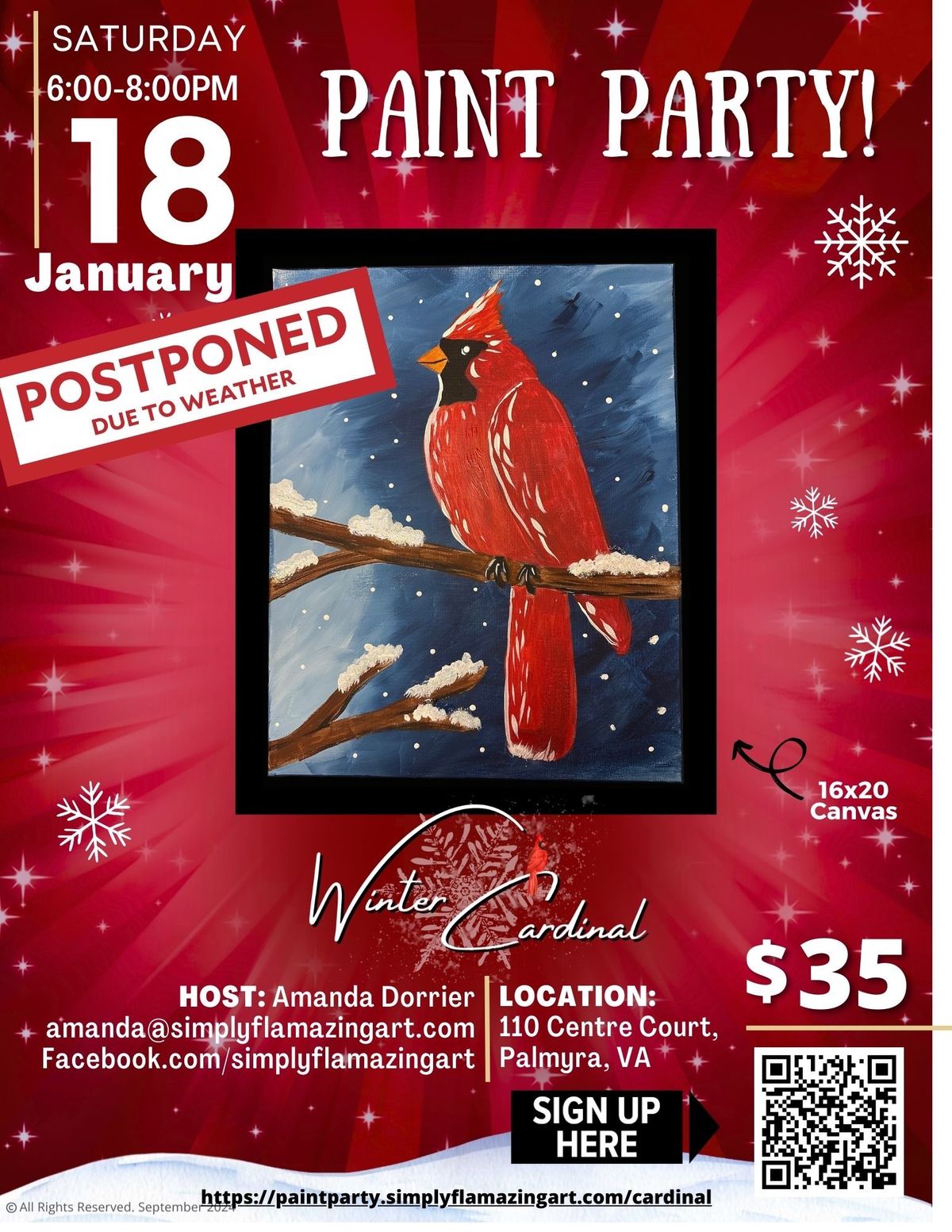 Winter Cardinal Paint Party