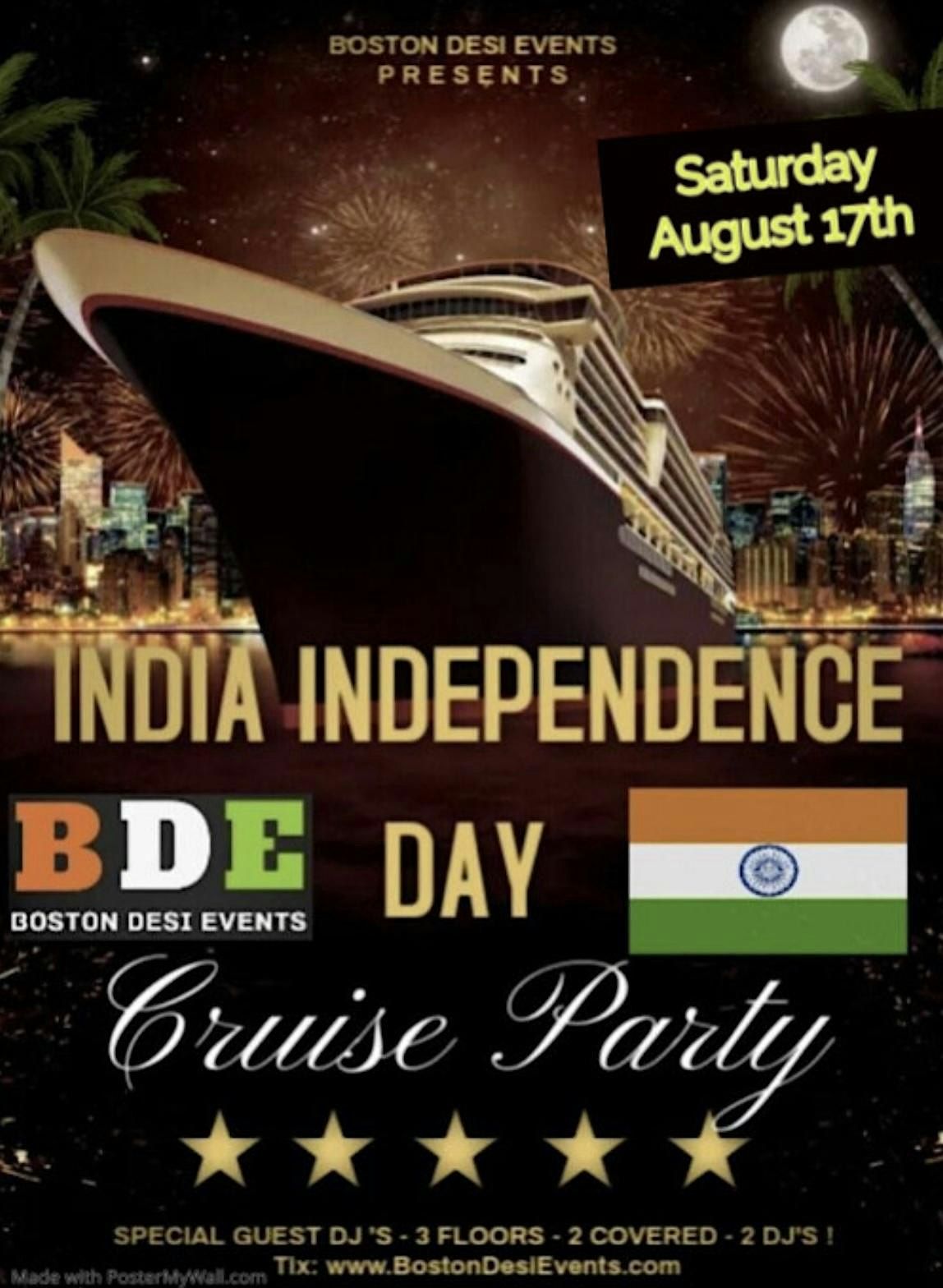 India Independence Day Yatch Party -  3 Floors | 2 Dj's  