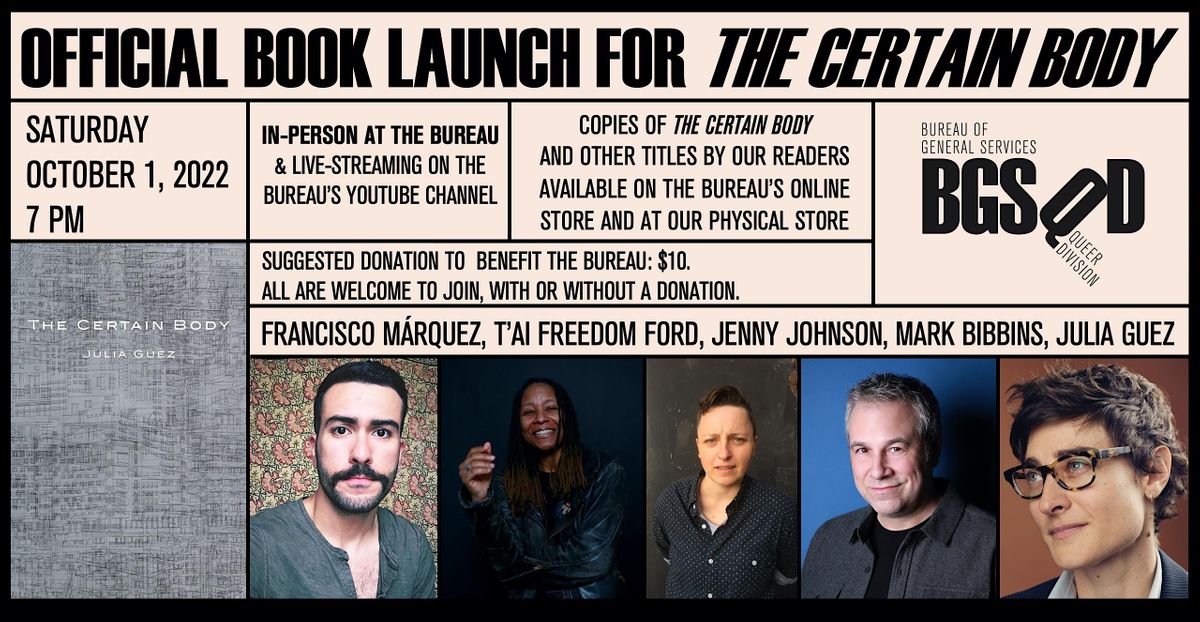 Official Book Launch for The Certain Body (in person event & livestreaming)