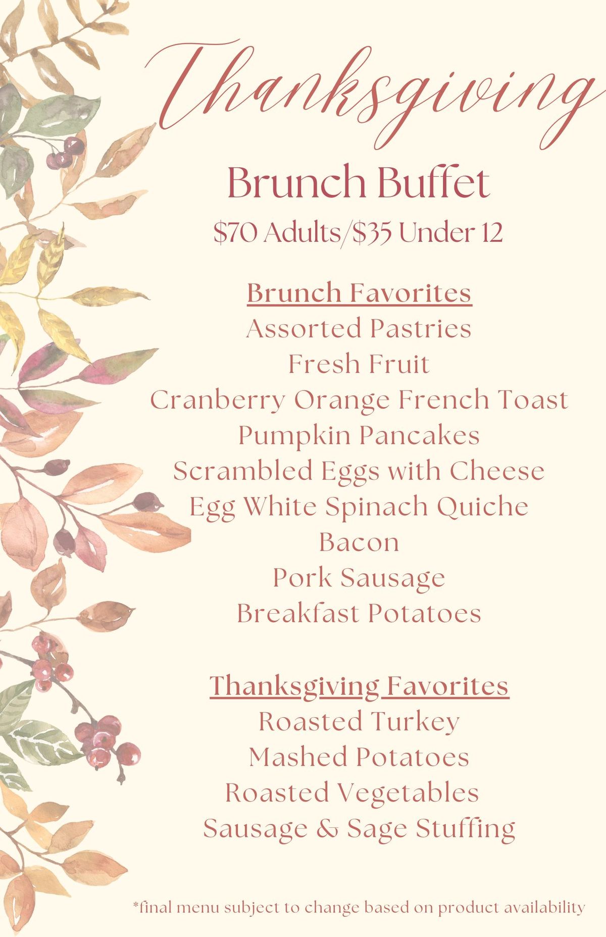 Thanksgiving Brunch Buffet @Presley's