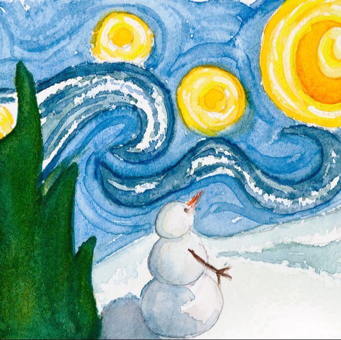 Watercolor Painting - Starry Snowman