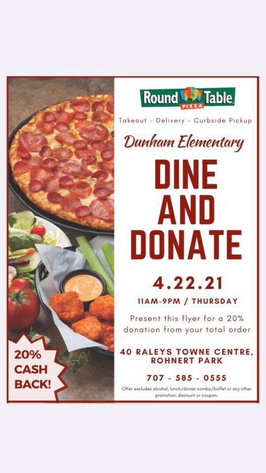 Dine And Donate Round Table Pizza Round Table Pizza Rohnert Park 22 April 2021