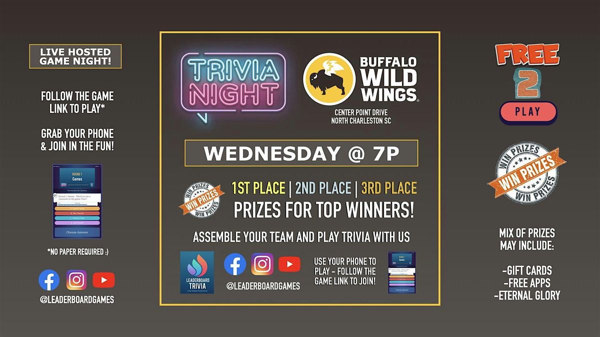 Trivia Night | Buffalo Wild Wings - CPD North Charleston SC - WED 7p