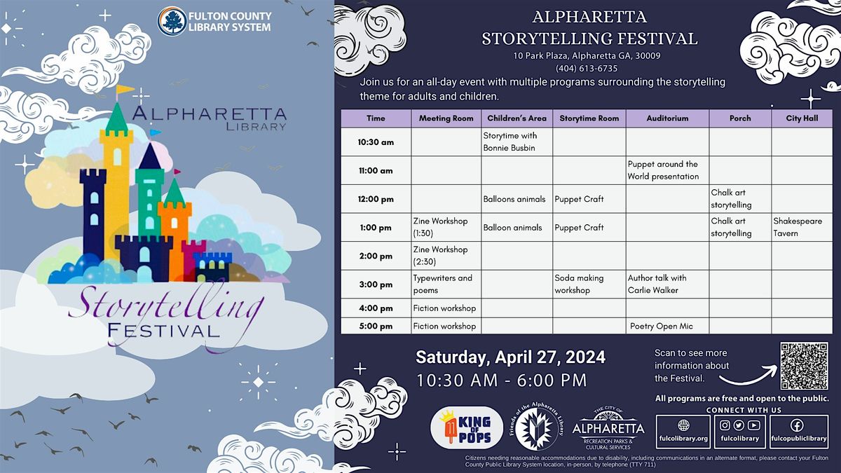 Alpharetta Library Storytelling Festival - 2024, 10 Park Plaza ...