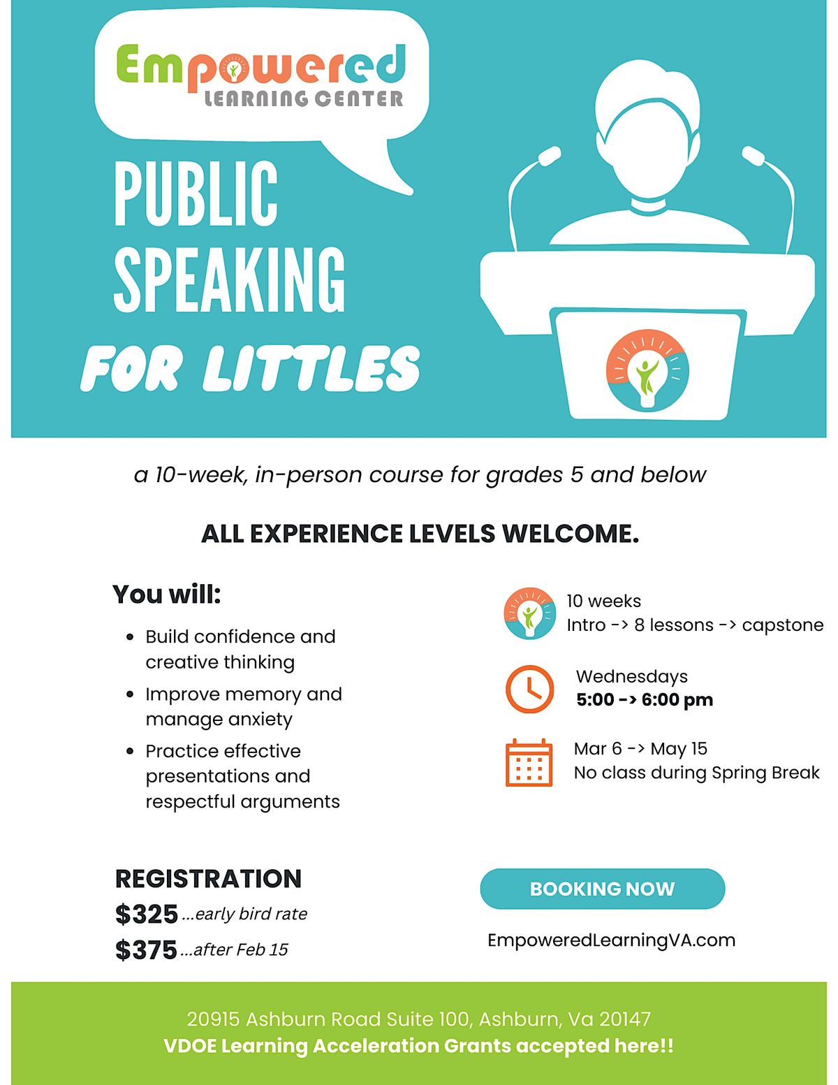 Empowered Public Speaking Workshop Series  for Littles