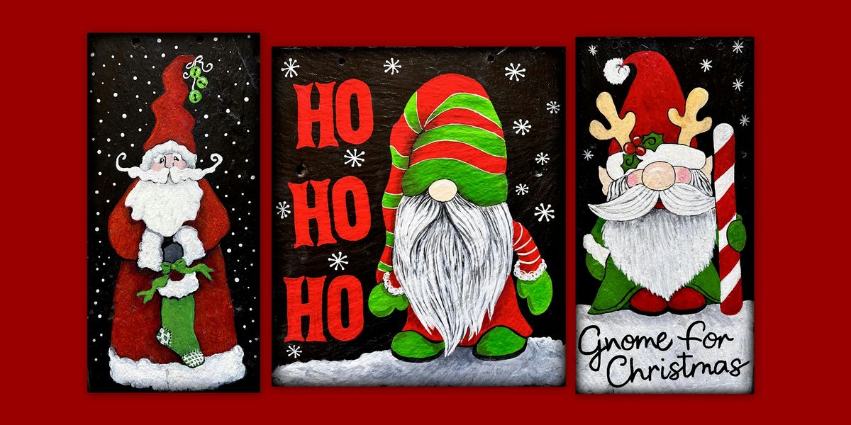 Pick a Santa to paint on slate at Cantina Los Agaves in West Ocean City