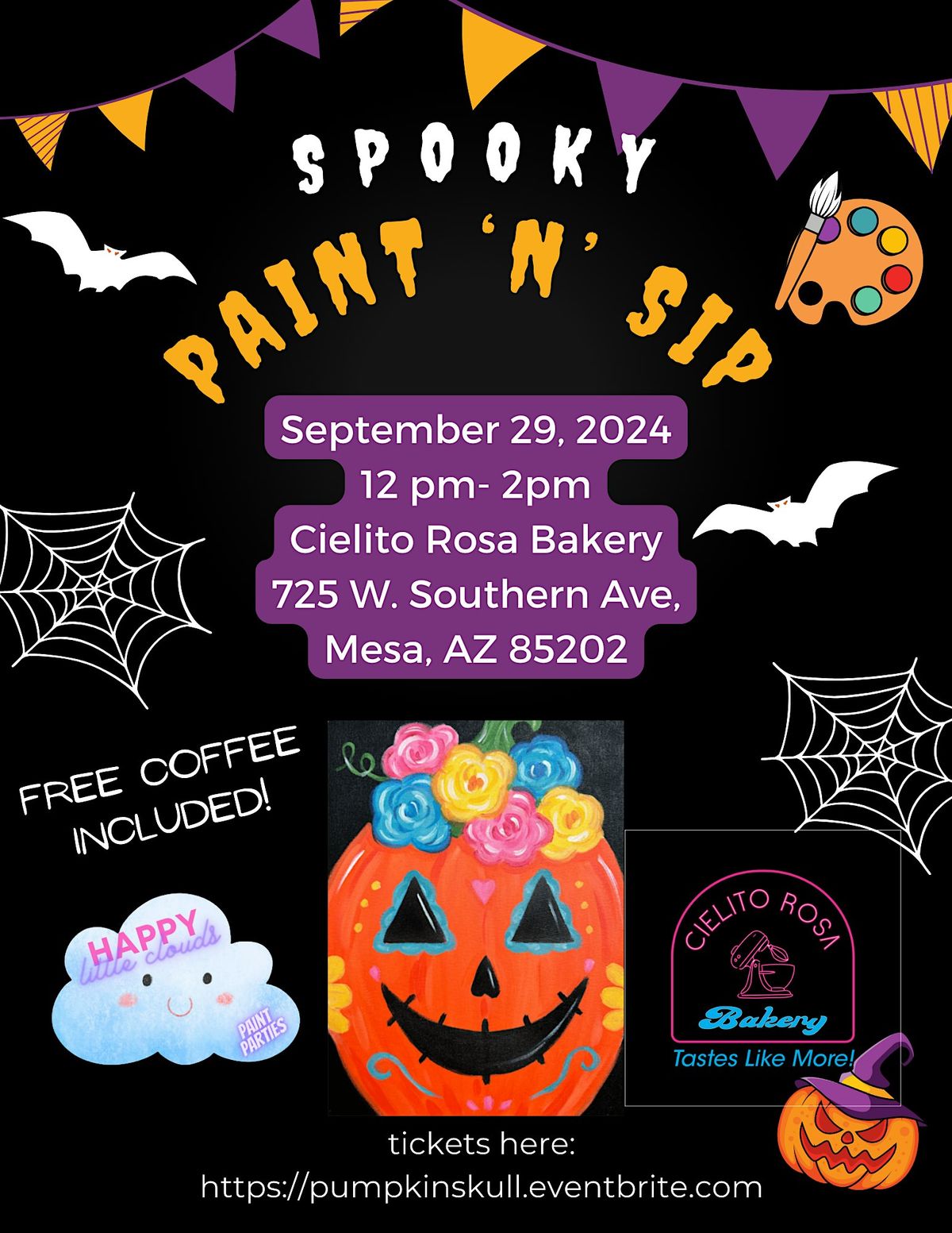 Spooky Pumpkin Calavera Paint and Sip at Cielito Rosa Bakery