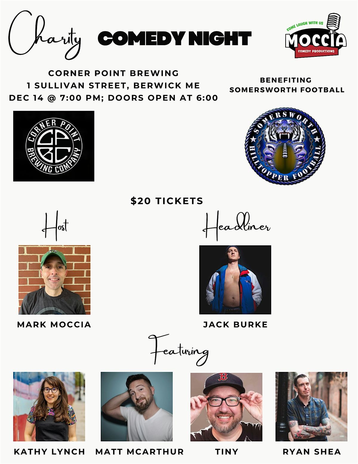 18+ Comedy @ Corner Point to benefit Somersworth Football!