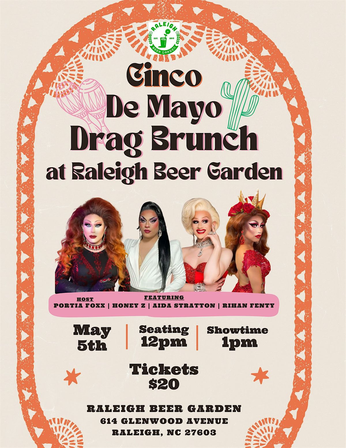 May (Cinco De Mayo) Drag Brunch at The Raleigh Beer Garden
